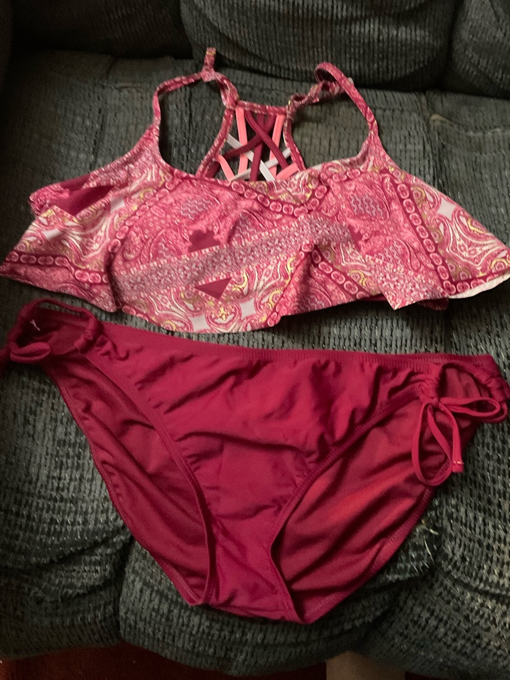 Womens Arizona Pink Paisley Flounce Bikini Set - Women's Swim Top & Bottom